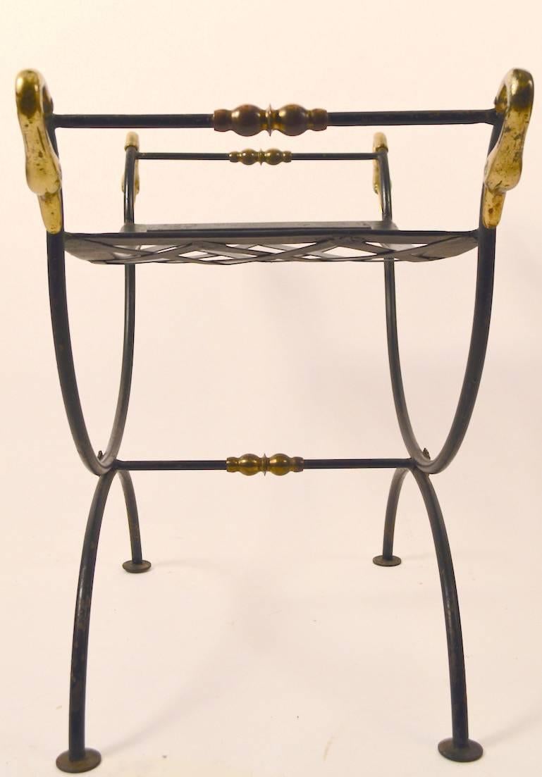 Pair of Brass and Iron Swan Benches Ottomans 4