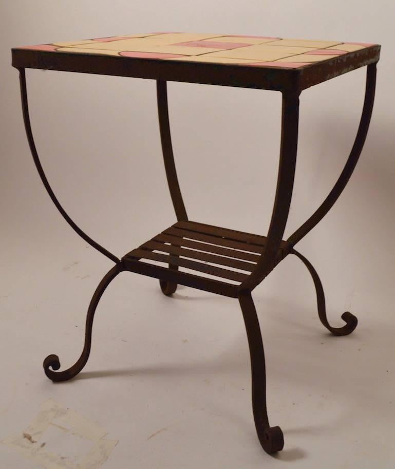 Mid-20th Century Iron Base Tile Top Table