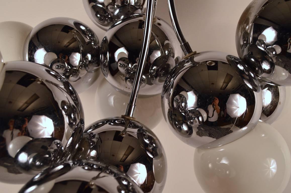 Mid-Century Modern Chrome Ball Molecule Nine-Light Chandelier Attributed to Torino