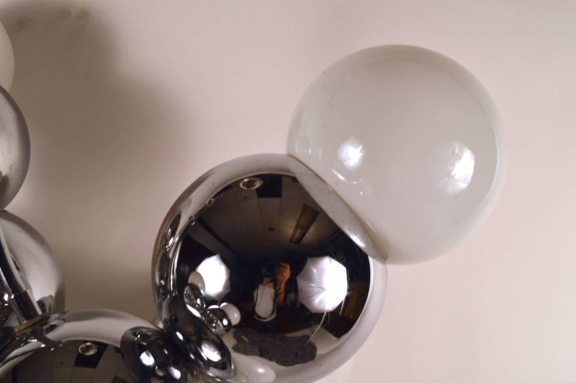 American Chrome Ball Molecule Nine-Light Chandelier Attributed to Torino