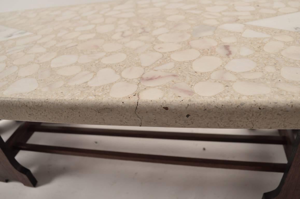 Mid-Century Modern Terrazzo Top Surfboard Coffee Table For Sale