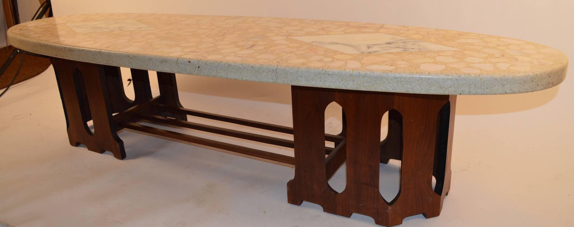 Terrazzo Top Surfboard Coffee Table In Good Condition For Sale In New York, NY