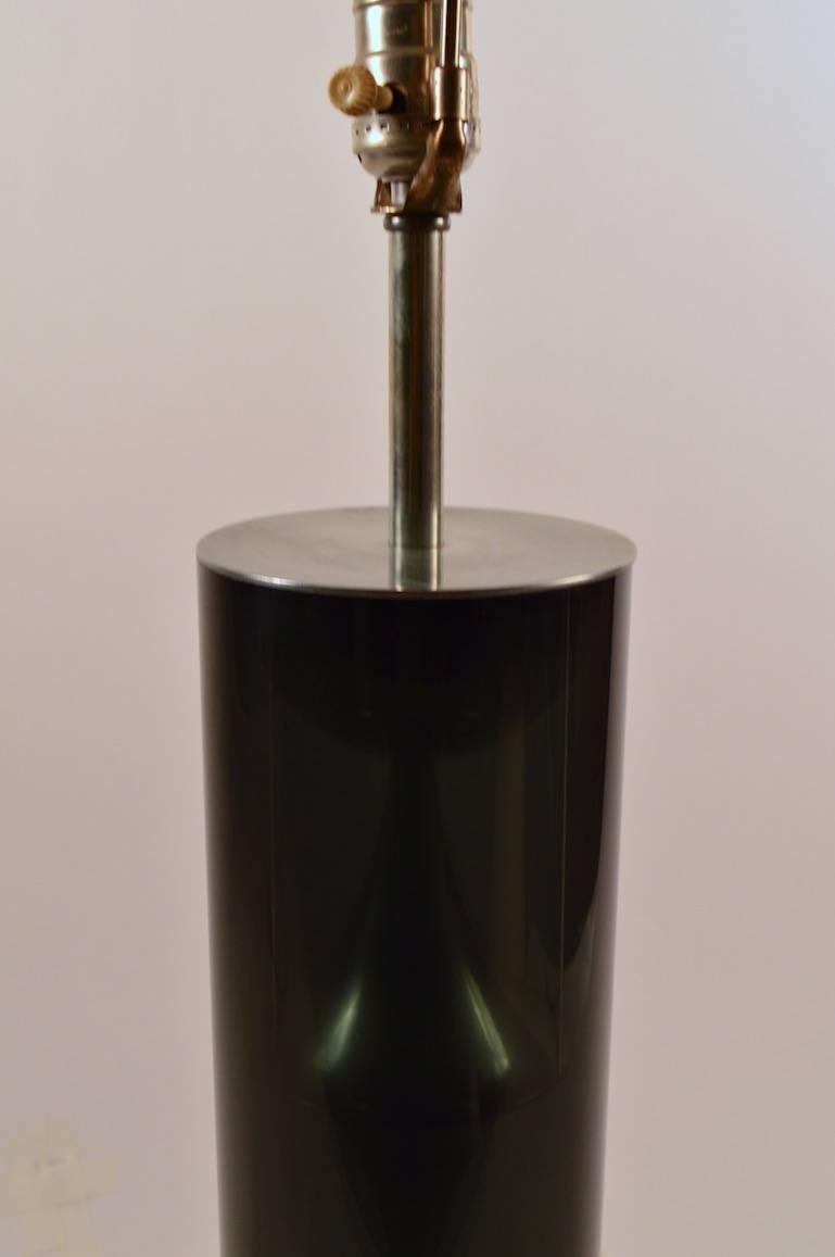 American Mod Cylindrical  Smoked Lucite Table Lamp by Mutual Sunset Lamp Co For Sale