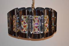 Bright Chrome and Faceted Iridized Glass Chandelier