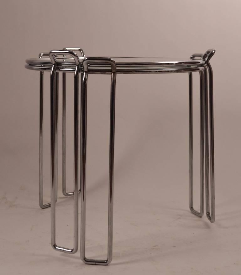 Mid-Century Modern Pair of Stacking Chrome and Glass Tables by Saporiti