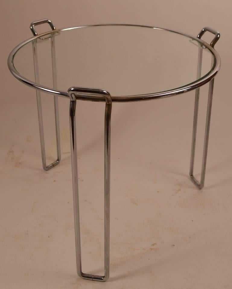 Italian Pair of Stacking Chrome and Glass Tables by Saporiti