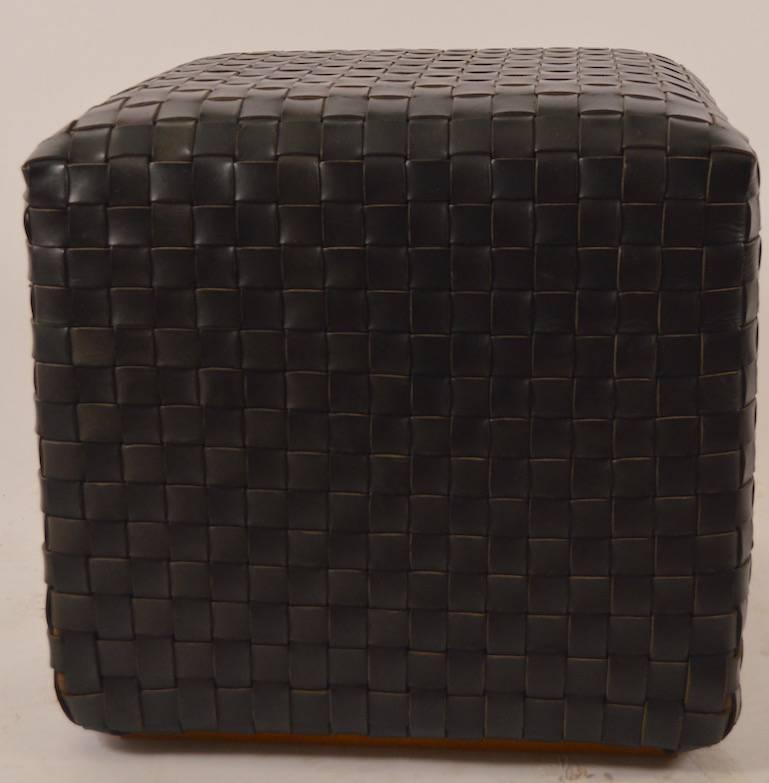 leather woven pouf