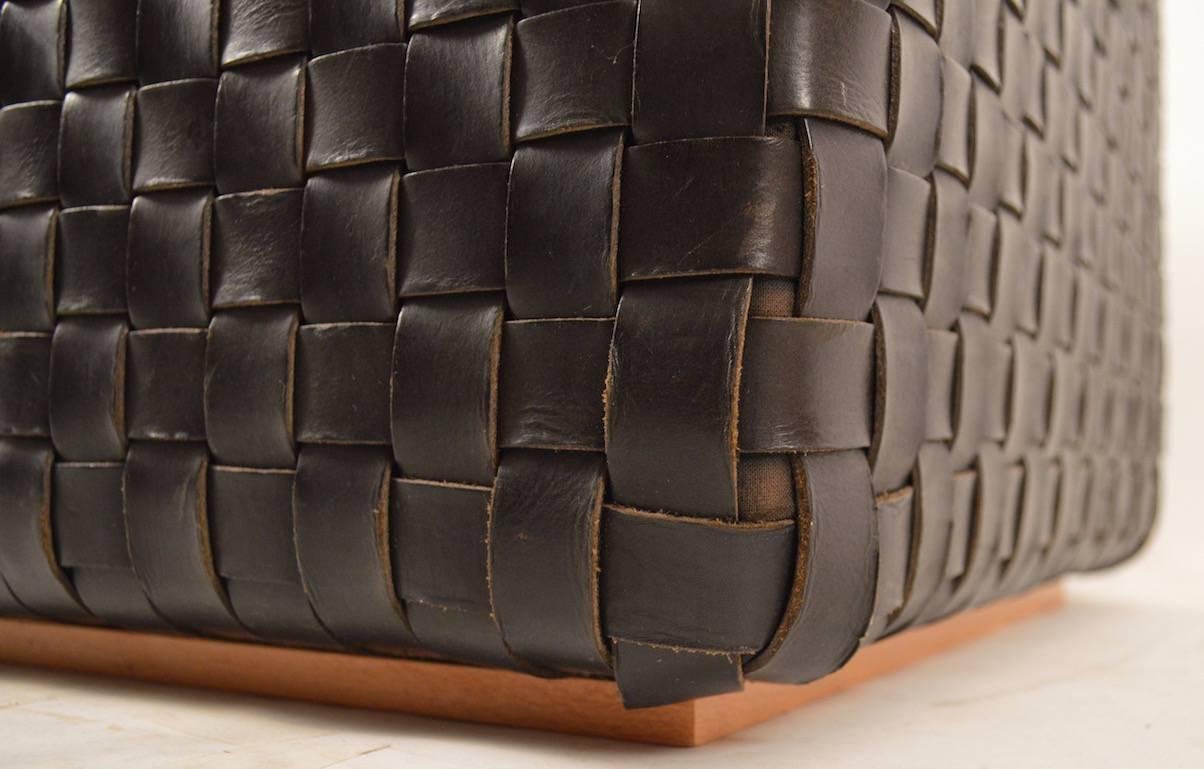 woven leather ottoman cube