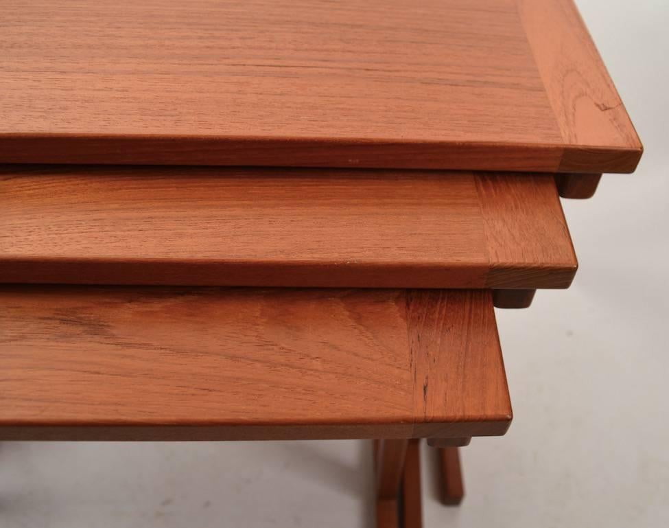 Scandinavian Modern Three Stacking or Nesting Danish Teak Tables For Sale