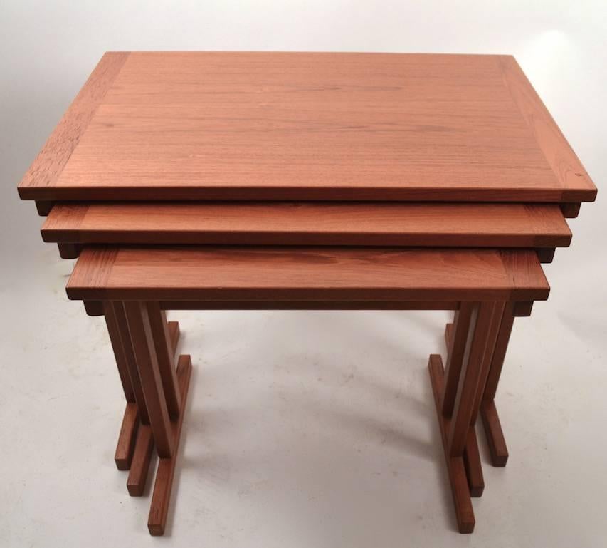 Three Stacking or Nesting Danish Teak Tables In Excellent Condition For Sale In New York, NY