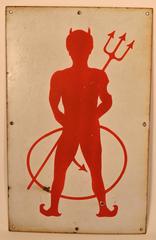 Red Devil with Pitchfork Vintage Porcelain Sign