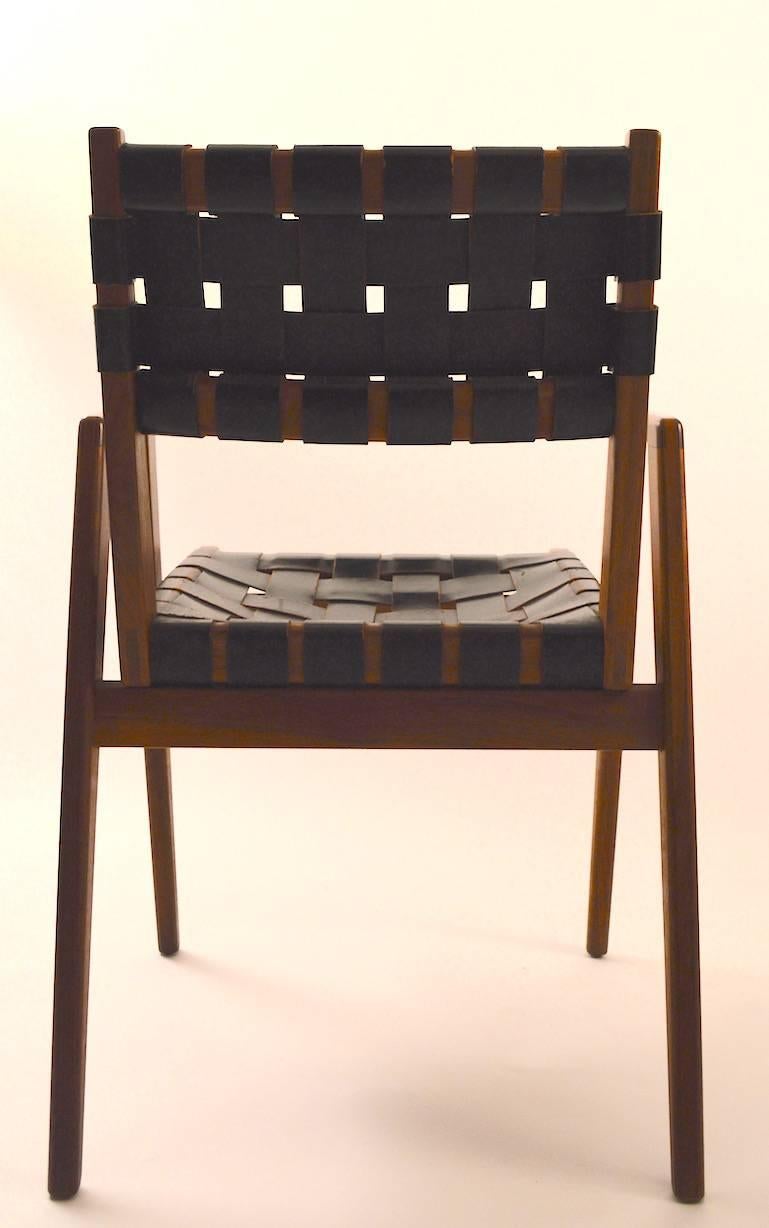 Mid-Century Modern Leather Strap Walnut Armchair Attributed to Risom