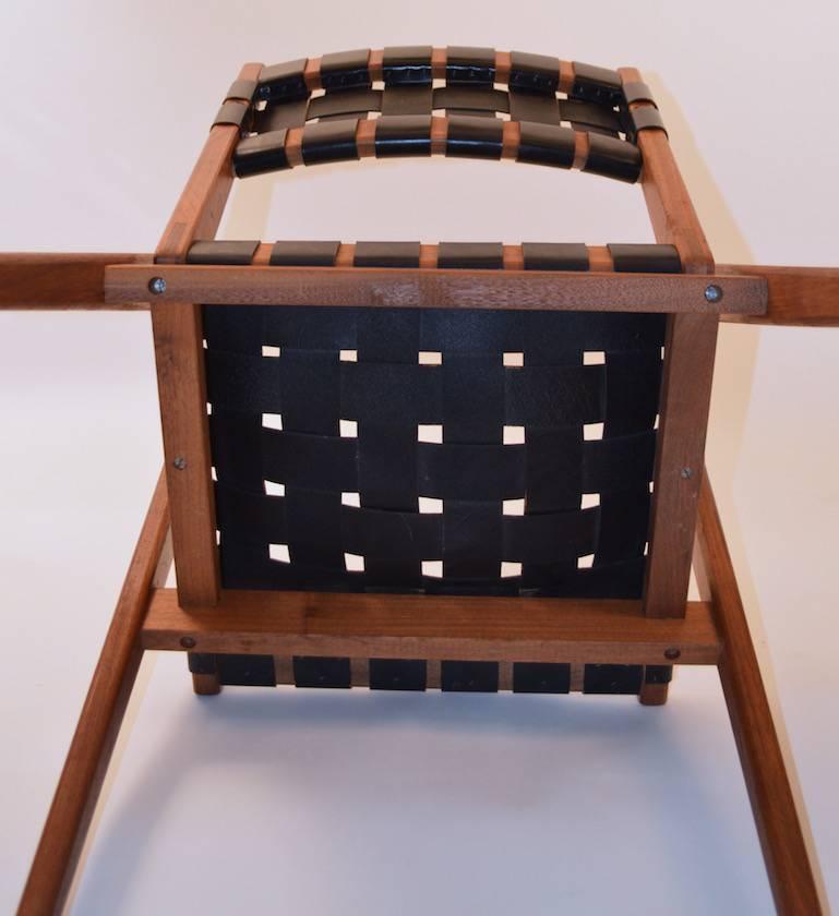 Mid-20th Century Leather Strap Walnut Armchair Attributed to Risom