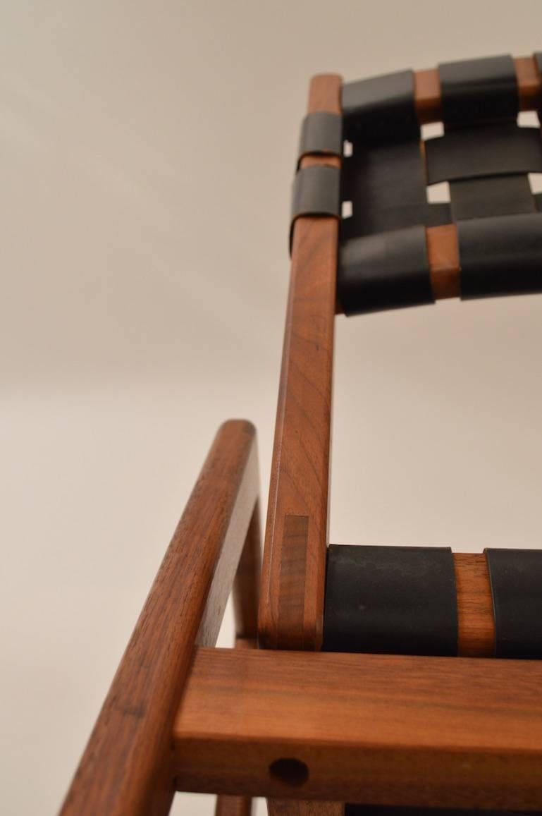 Leather Strap Walnut Armchair Attributed to Risom 1