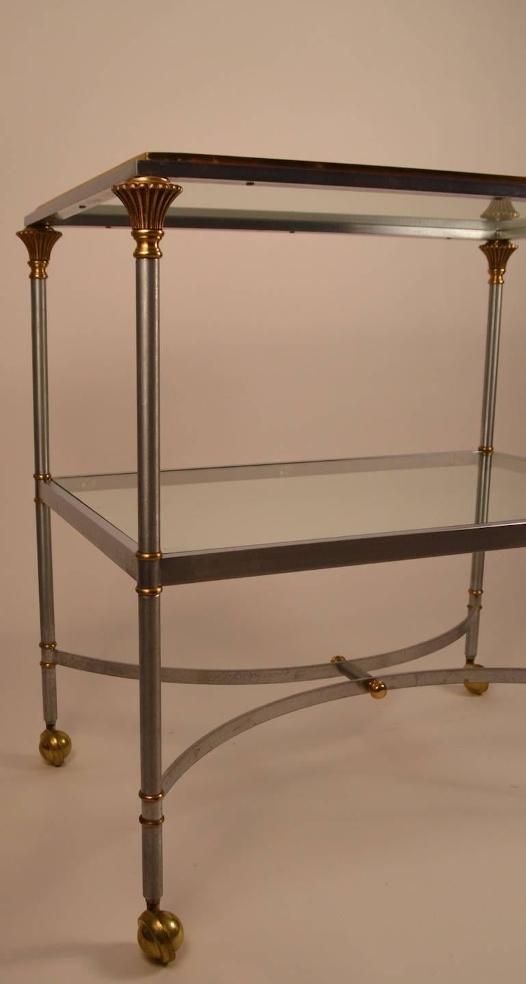 Steel and Brass Serving Cart Attributed to Maison Jansen In Good Condition In New York, NY