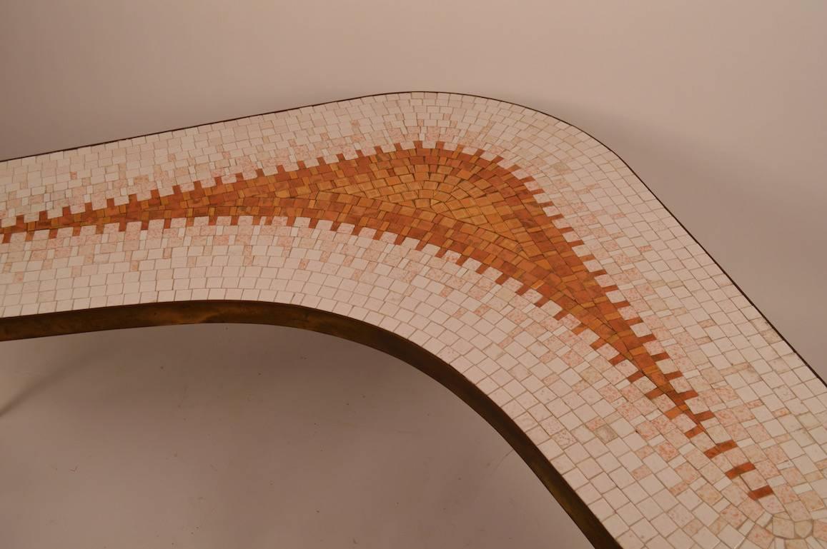 Brass Classic Mid-Century Tile Top Boomerang Coffee Table