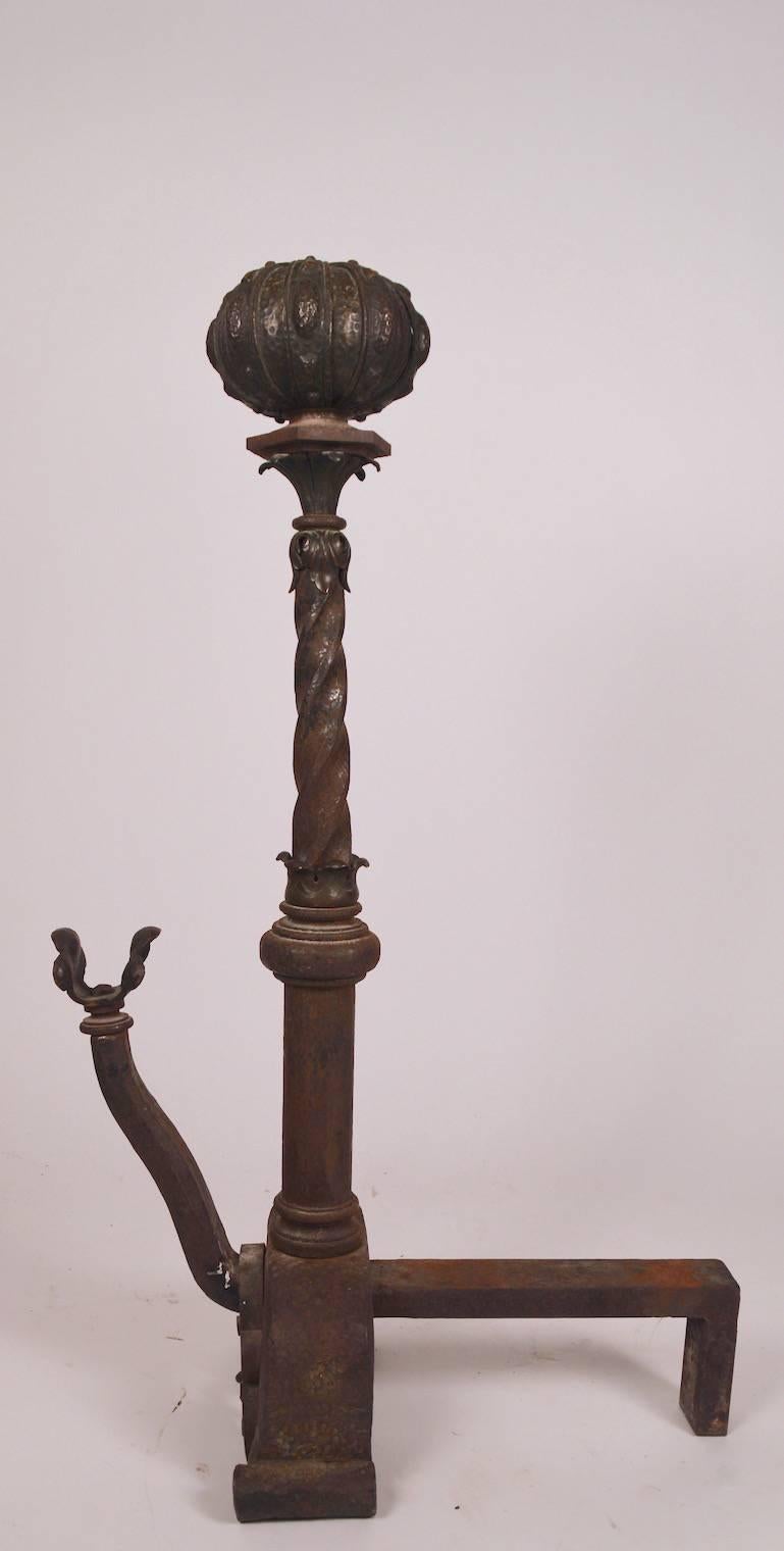  19th Century Pair of Italian Iron and Bronze Andirons In Excellent Condition In New York, NY