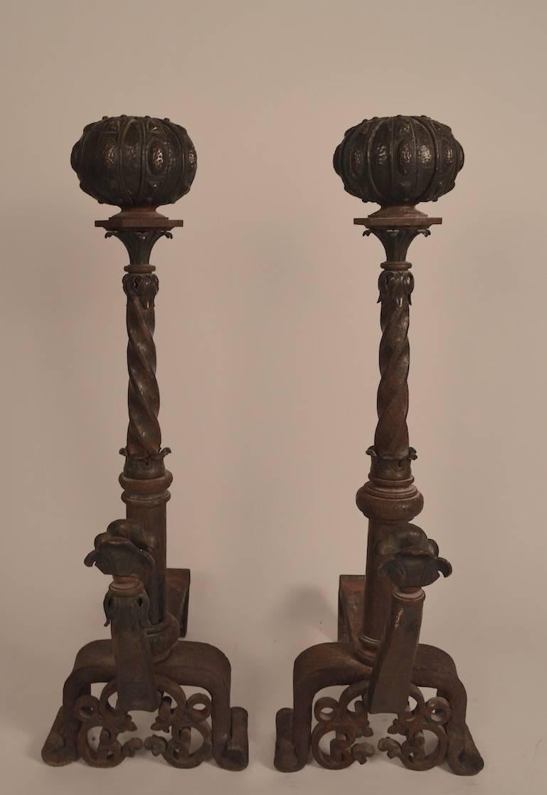  19th Century Pair of Italian Iron and Bronze Andirons 2