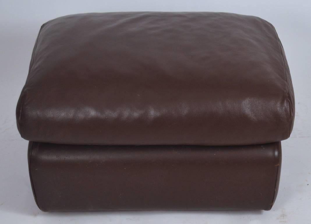 Hollywood Regency Poltrona Frau Chocolate Leather Ottoman Footrest, Pouf