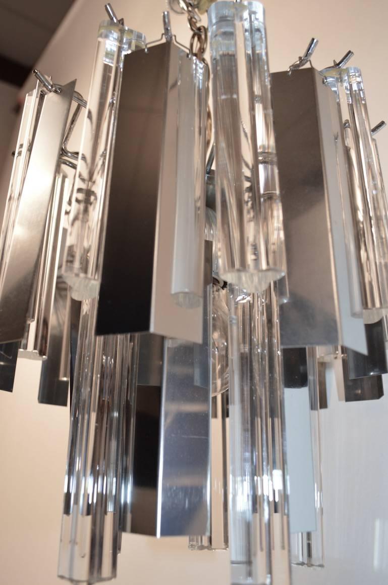 Mid-Century Modern Unusual Venini Glass and Chrome Chandelier For Sale