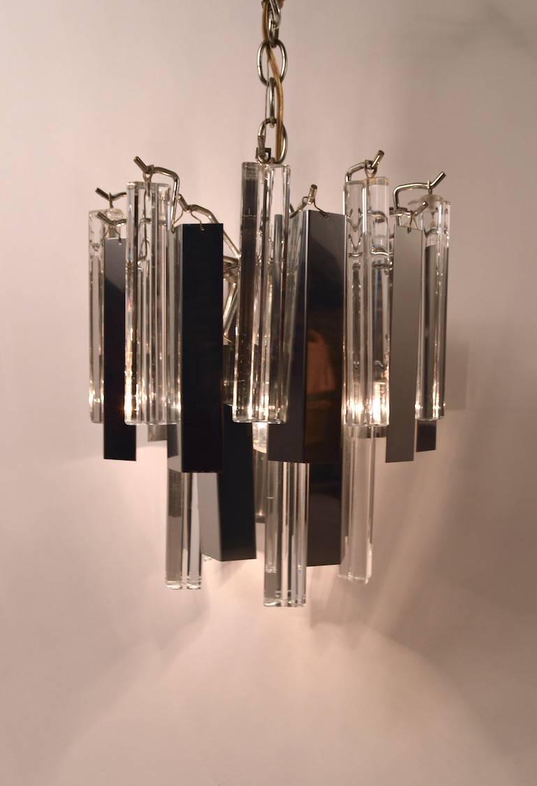 Unusual Venini Glass and Chrome Chandelier In Good Condition For Sale In New York, NY
