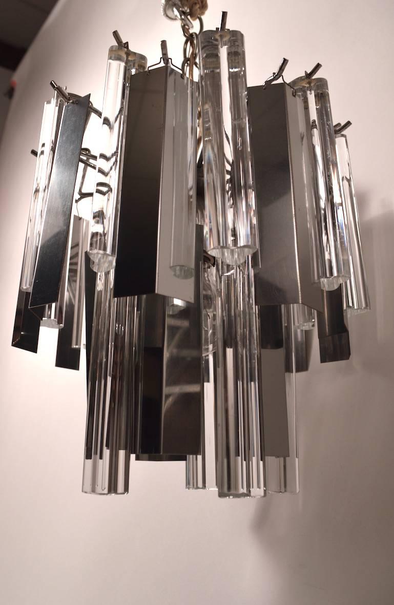 Unusual Venini Glass and Chrome Chandelier For Sale 1