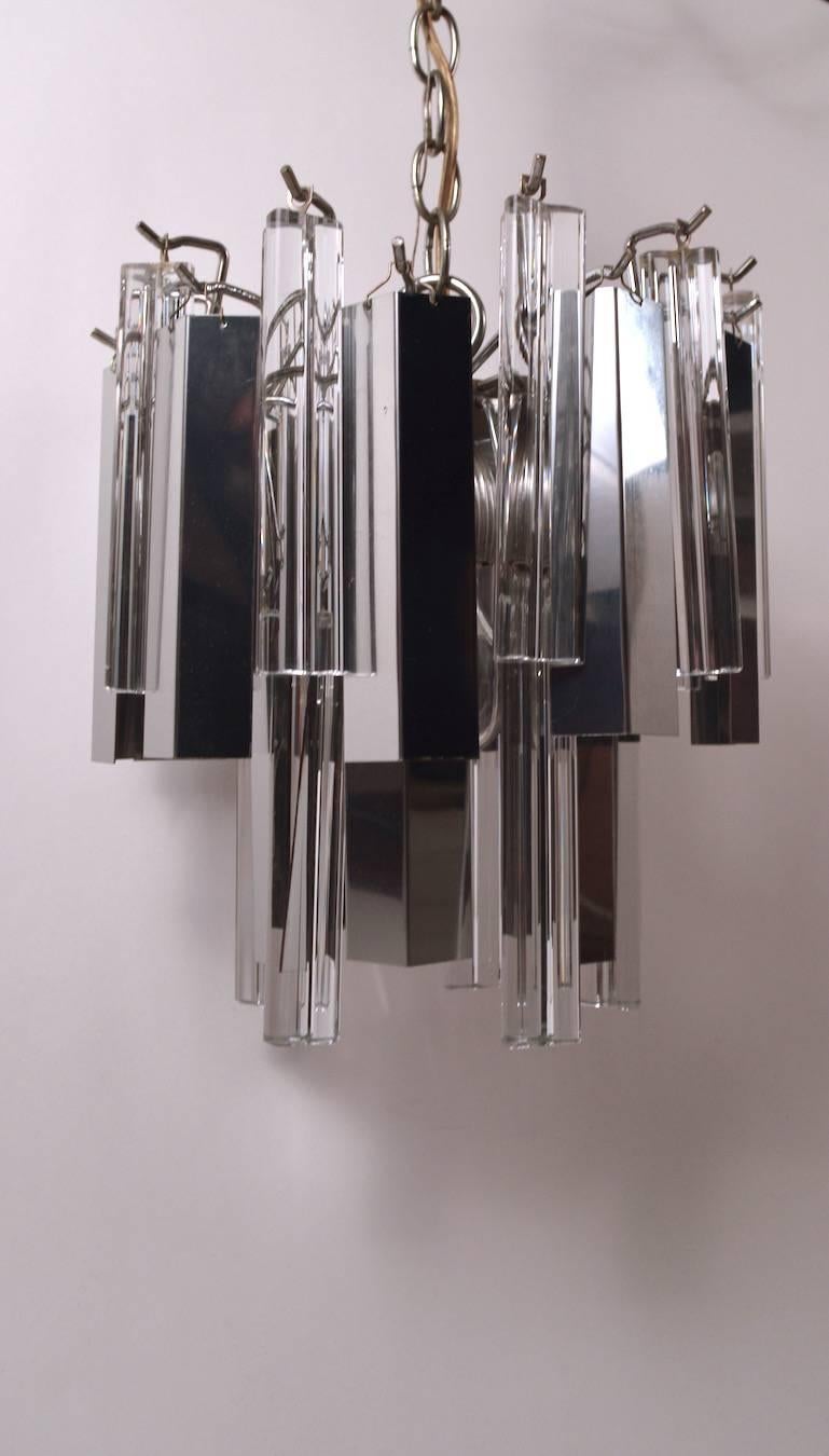 Unusual Venini Glass and Chrome Chandelier For Sale 2