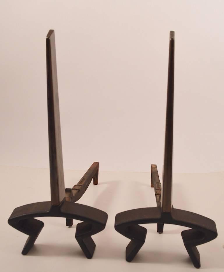 Mid-20th Century Classic Pair of Deskey for Bennett Tapering Blade Andirons