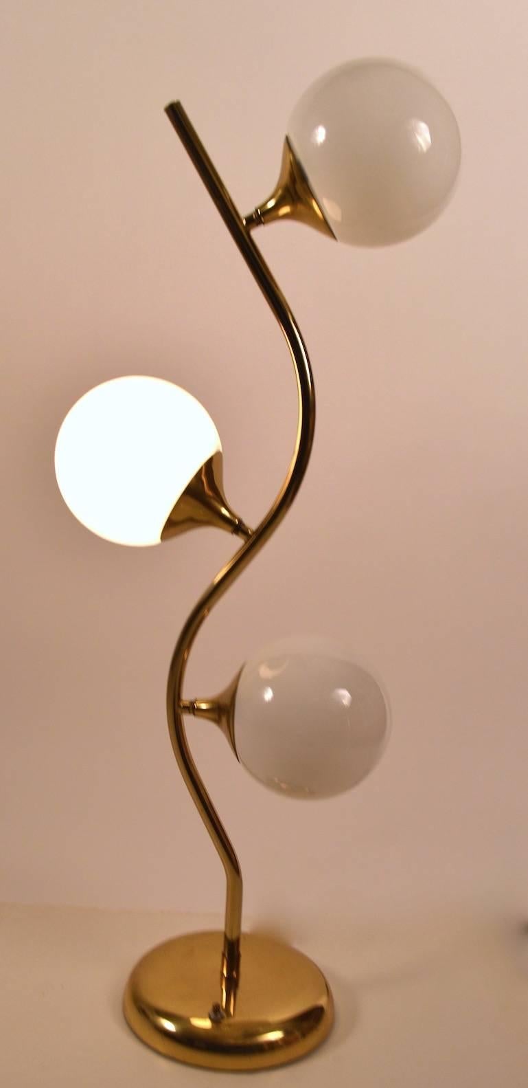 Mid-Century Modern Three-Light Brass Ball Shade Table Lamp