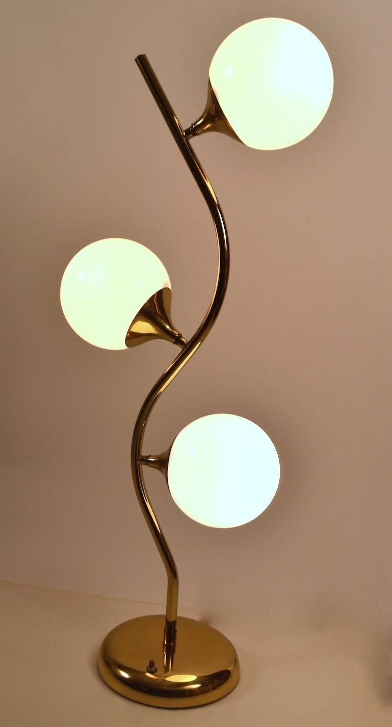 Mid-20th Century Three-Light Brass Ball Shade Table Lamp