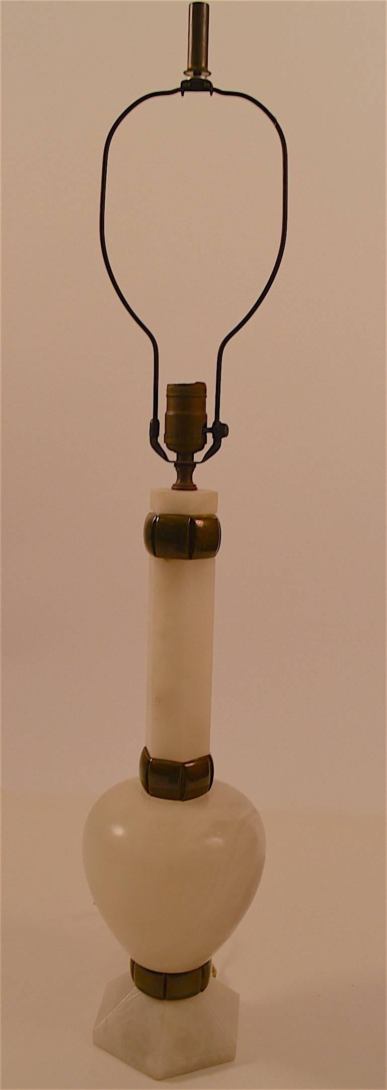 Italian Pair of Elegant Alabaster and Bronze Table Lamps