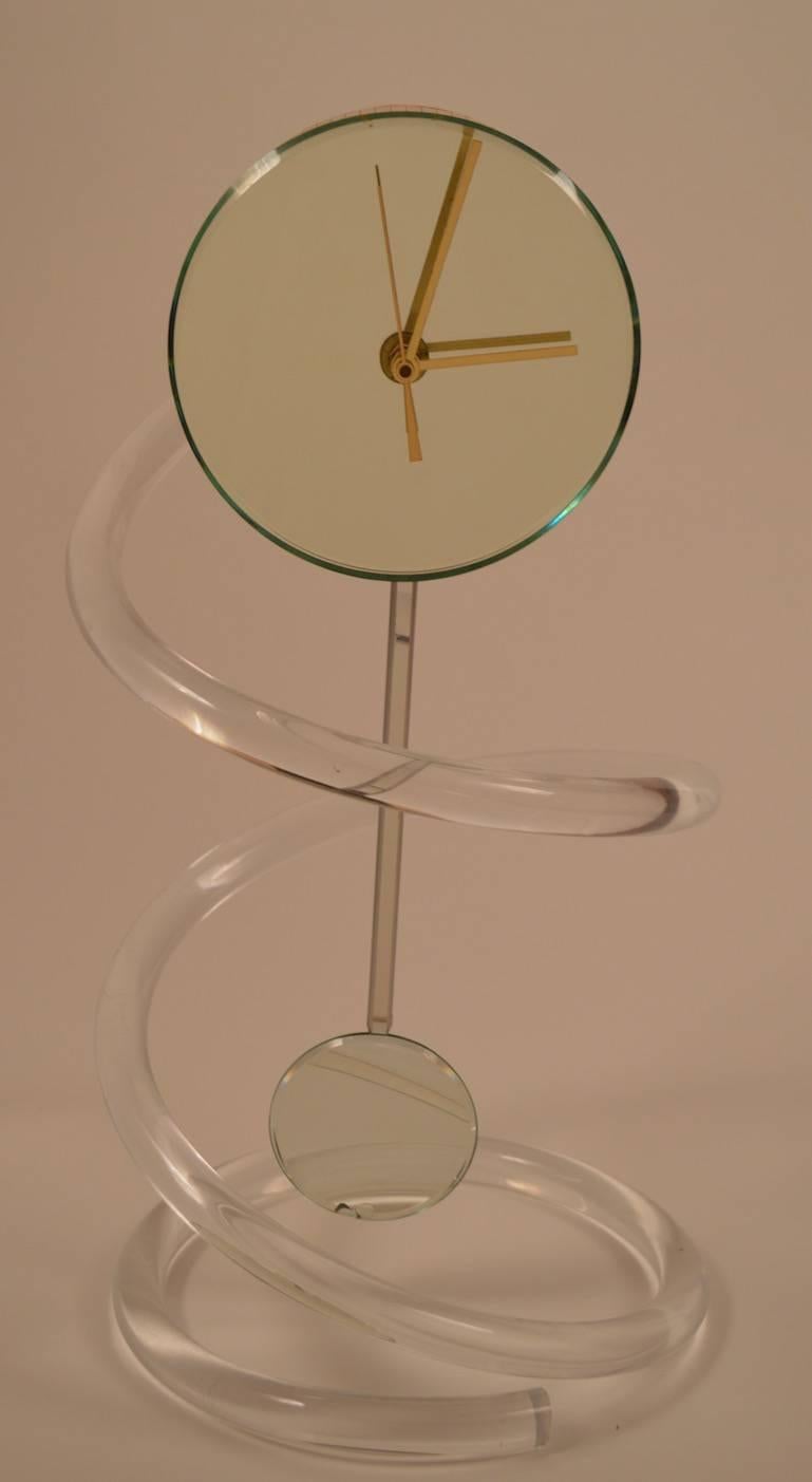 Post-Modern Lucite and Mirror Pendulum Clock by John Gilmore