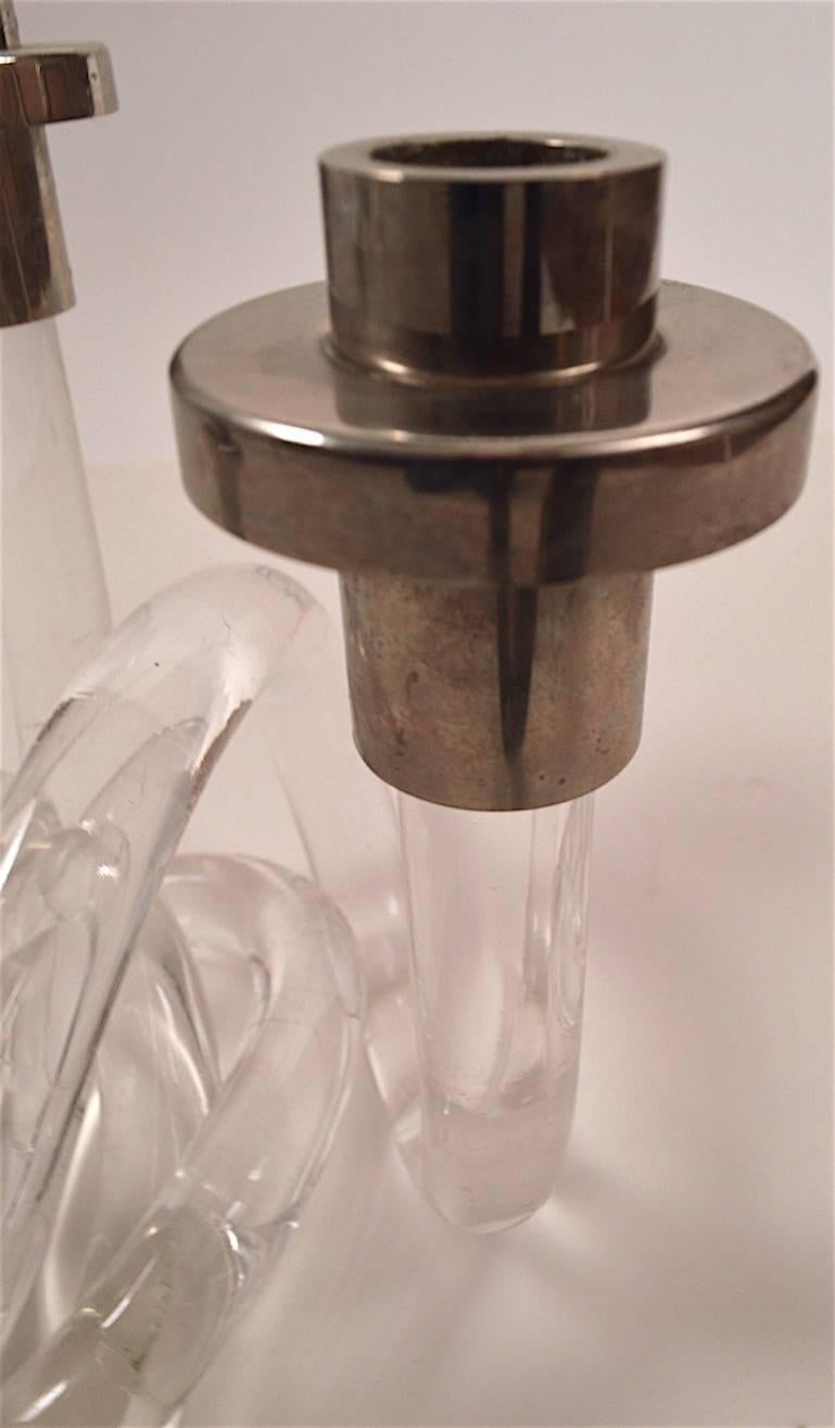 Dorothy Thorpe Pretzel Lucite and Chrome Candlestick In Excellent Condition In New York, NY