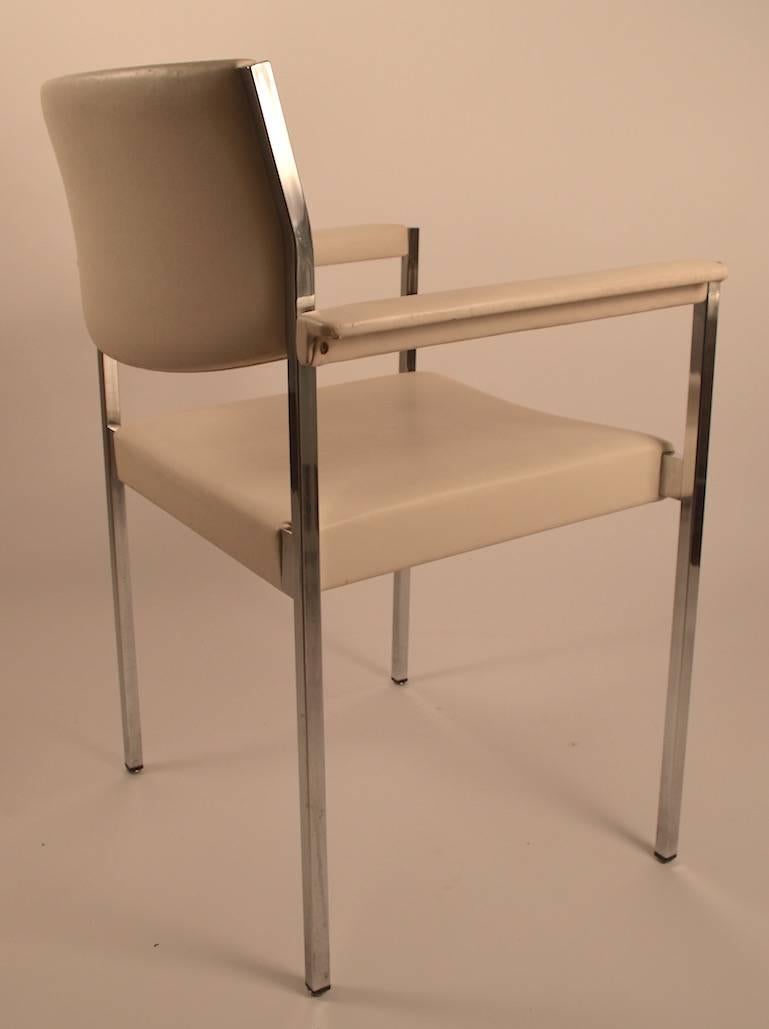 Mid-Century Modern Set of Six John Stuart Chrome and White Dining Chairs For Sale
