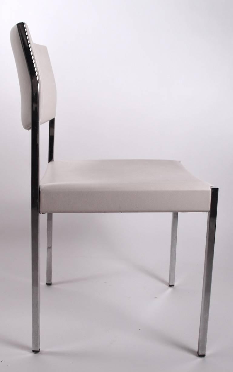 Upholstery Set of Six John Stuart Chrome and White Dining Chairs