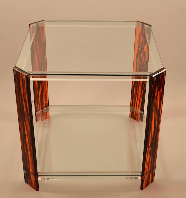 Mid-Century Modern Faux Tortoise Shell, Lucite and Glass Table