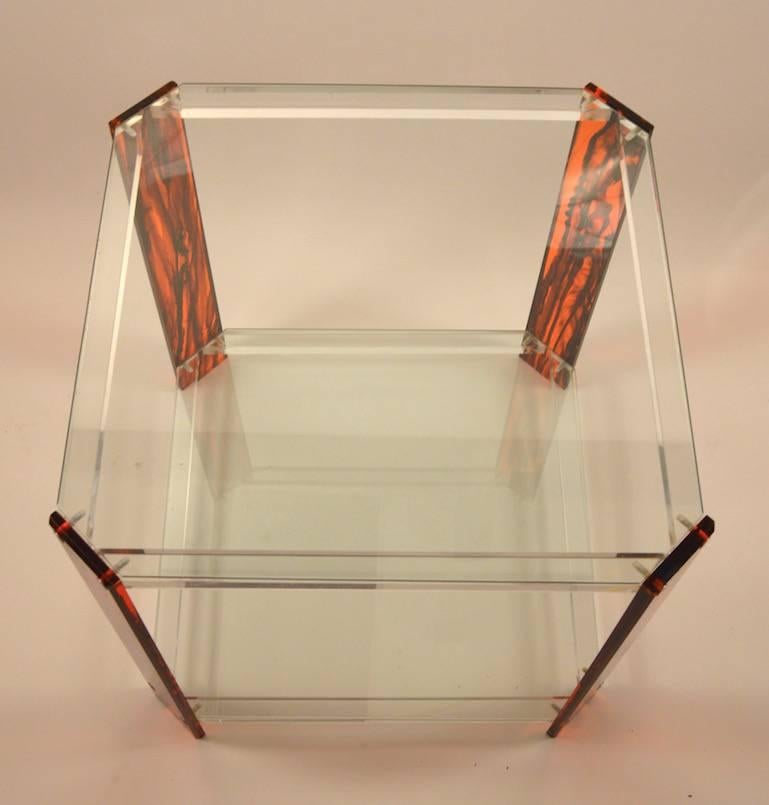 American Faux Tortoise Shell, Lucite and Glass Table