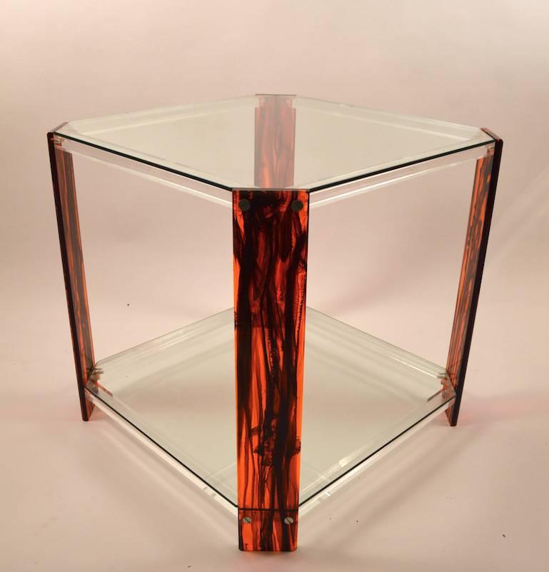 Faux Tortoise Shell, Lucite and Glass Table In Excellent Condition In New York, NY