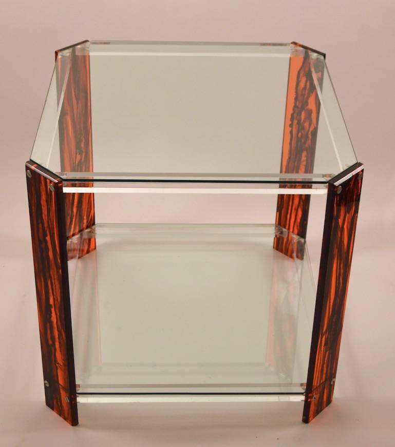 Late 20th Century Faux Tortoise Shell, Lucite and Glass Table