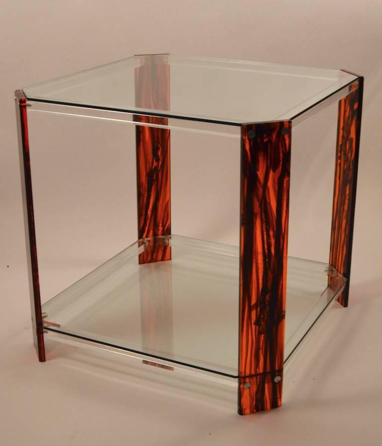 Faux Tortoise Shell, Lucite and Glass Table 2