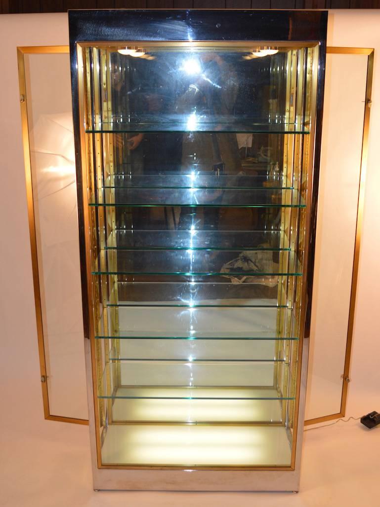 Late 20th Century Elegant Chrome and Brass Vitrine Display Cabinet