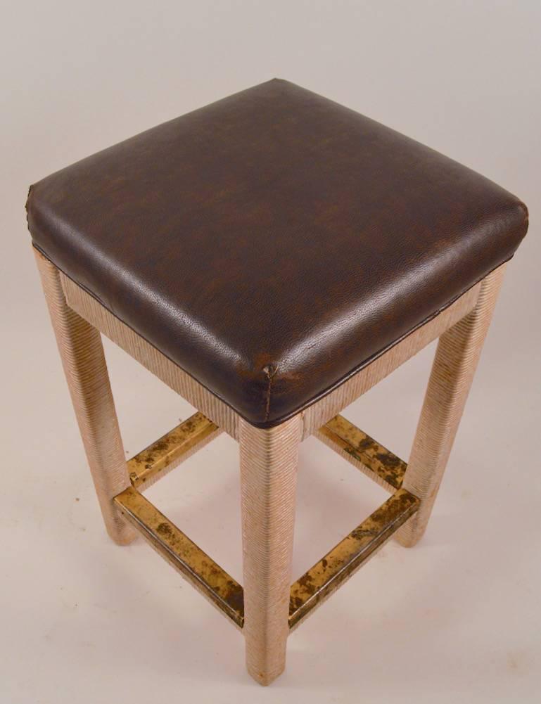 Three Wrapped Twine and Leather Counter Height Stools by Henry Link 1