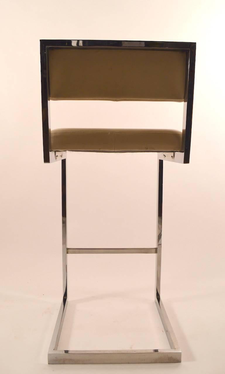 Mid-Century Modern Squared Chrome Stool Attributed to Milo Baughman For Sale