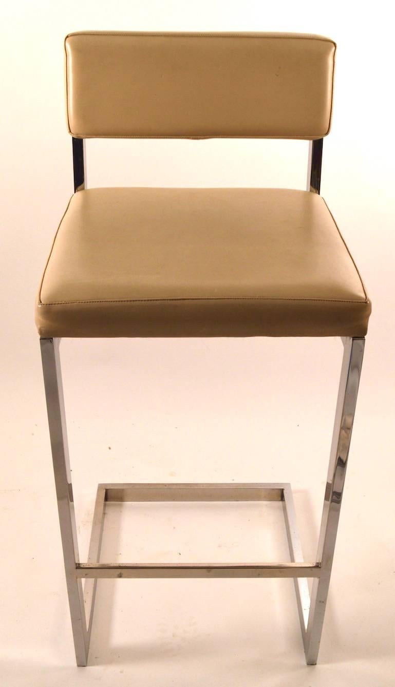 Upholstery Squared Chrome Stool Attributed to Milo Baughman For Sale