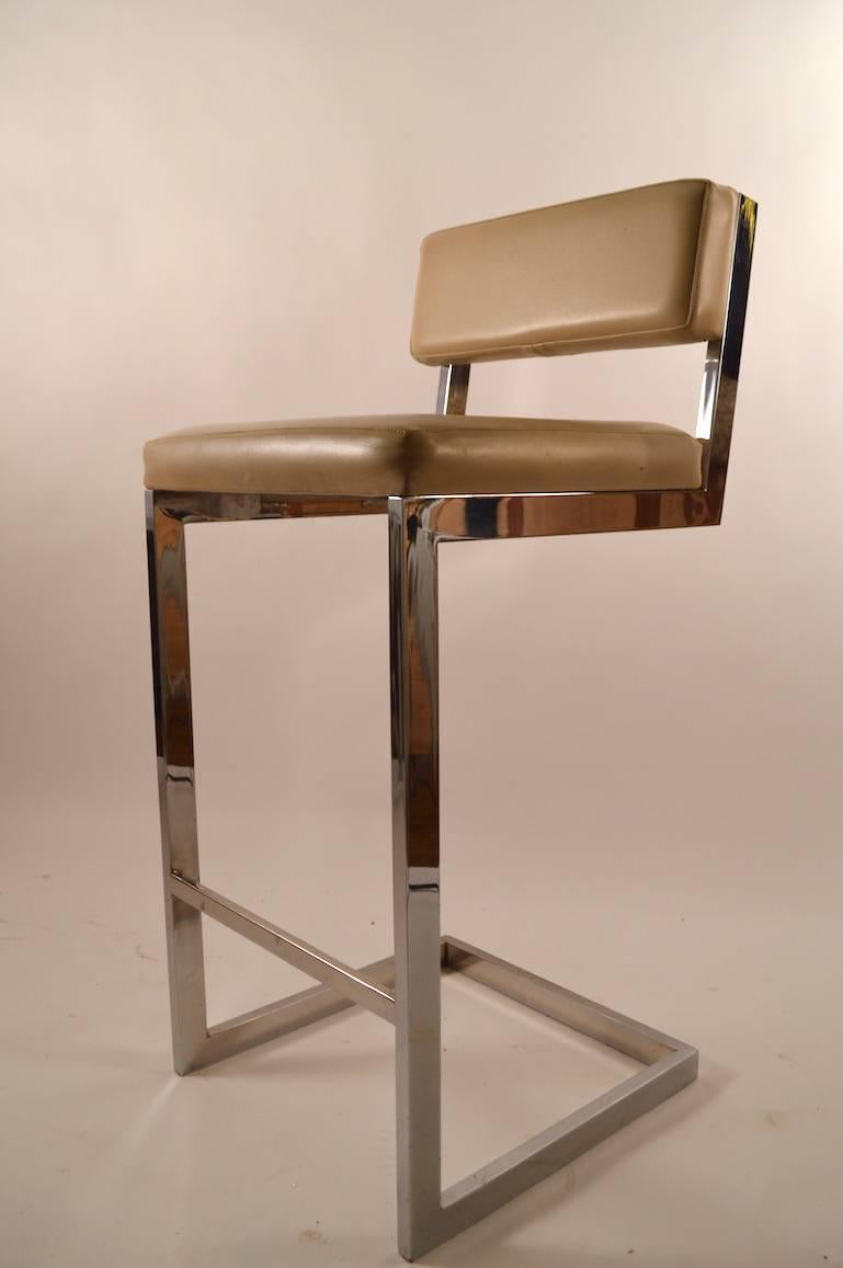 Squared Chrome Stool Attributed to Milo Baughman For Sale 1