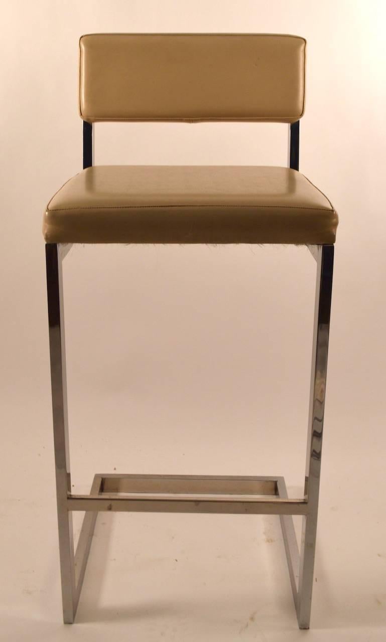 Squared Chrome Stool Attributed to Milo Baughman For Sale 2