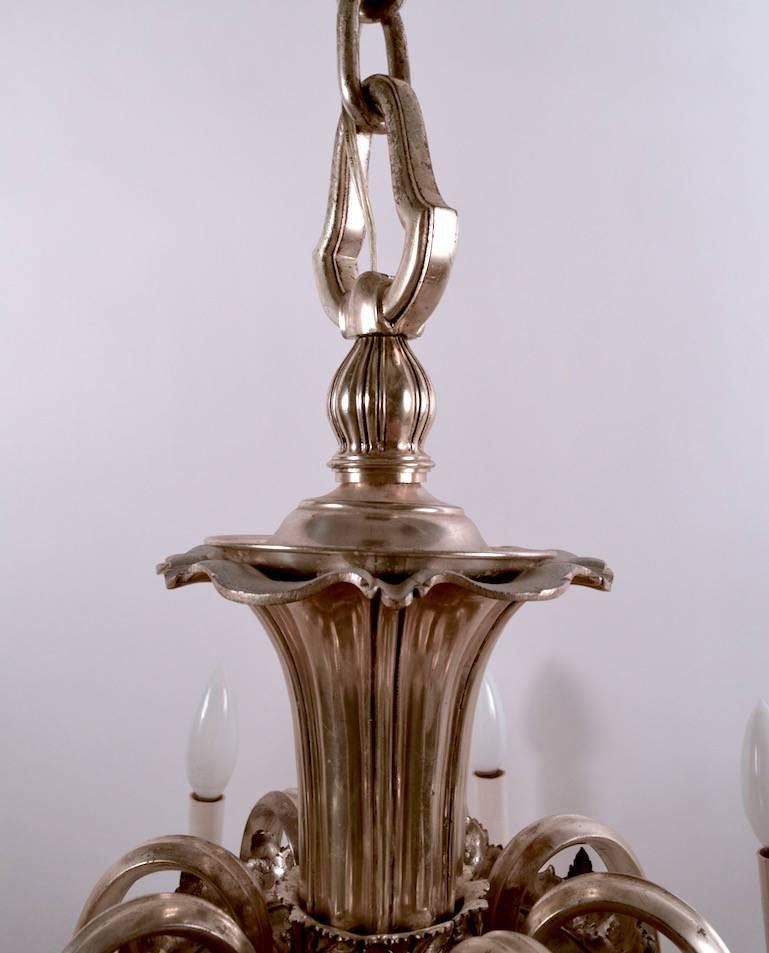 American Classical Classical Silver Plate Eight-Light Chandelier Attributed to Caldwell