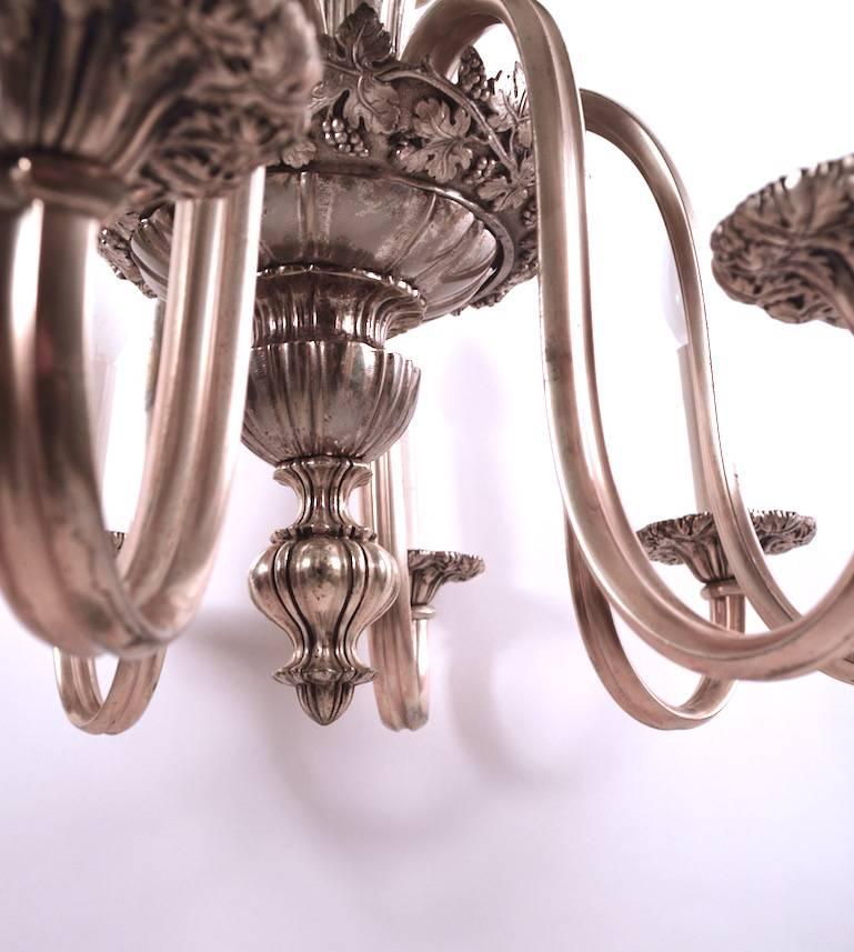 Classical Silver Plate Eight-Light Chandelier Attributed to Caldwell In Excellent Condition In New York, NY