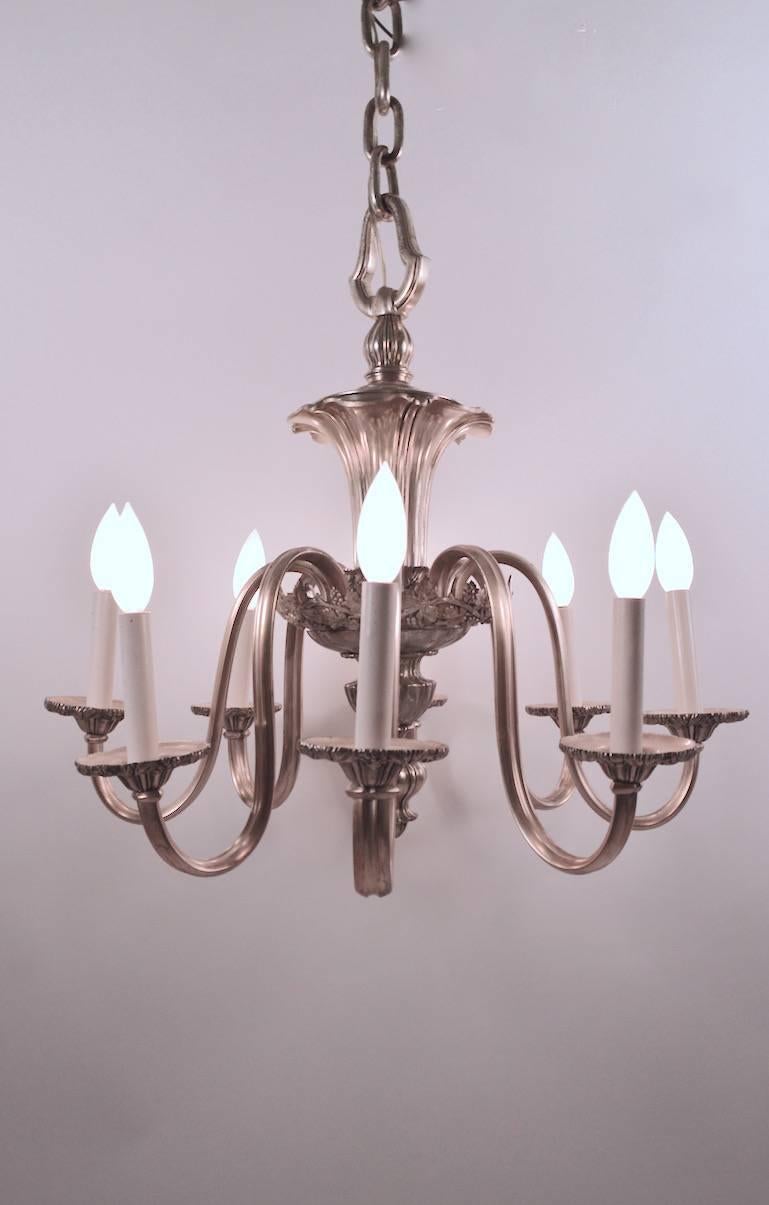 Early 20th Century Classical Silver Plate Eight-Light Chandelier Attributed to Caldwell
