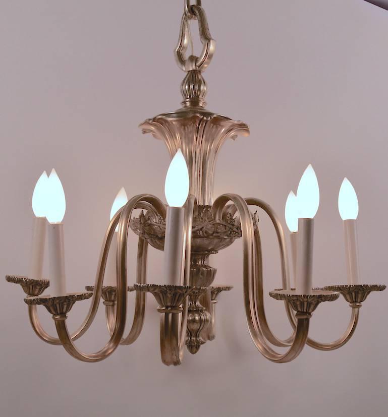 Classical Silver Plate Eight-Light Chandelier Attributed to Caldwell 1